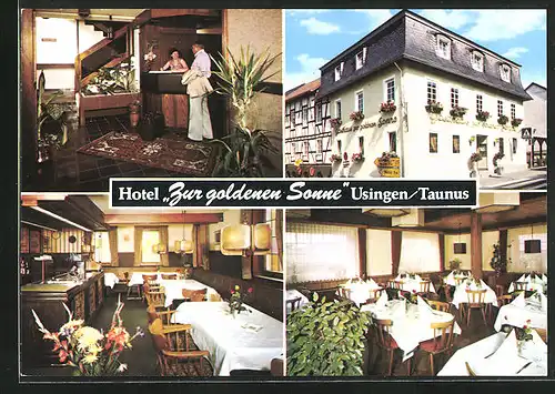 AK Usingen im Taunus, Hotel Zur goldenen Sonne in vier Ansichten