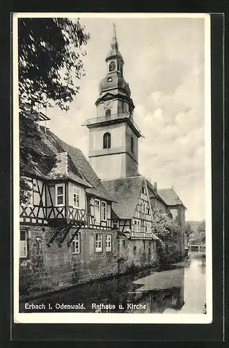 AK Erbach im Odenwald, Rathaus und Kirche