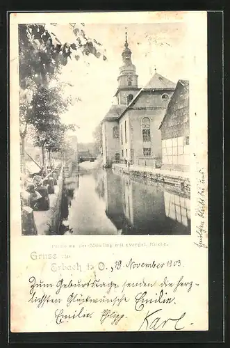 AK Erbach i.O., Partie an der Mümling mit evangel. Kirche