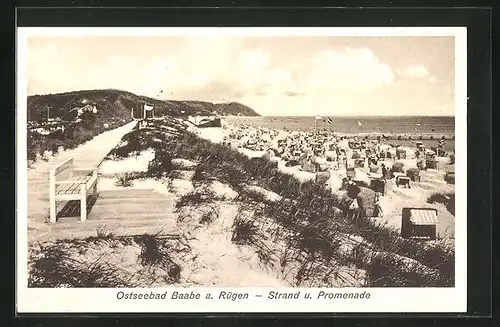 AK Baabe a. Rügen, Blick auf den Strand und die Promenade