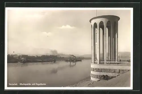AK Neuwied am Rhein, Rheinpartie mit dem Pegelturm
