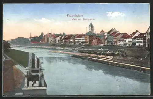 AK Schweinfurt am Main, Partie am Mainufer mit Blick zur Stadt
