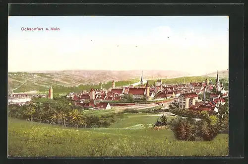 AK Ochsenfurt am Main, Blick von den Wiesen auf die Stadt