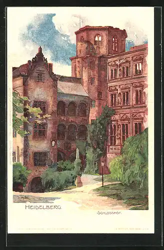 Künstler-AK Karl Mutter: Heidelberg, auf dem Schlosshof