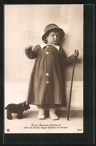AK Prinz Alexander Ferdinand, mit Spielzeug und Gehstock, Sohn des Prinzen August Wilhelm von Preussen
