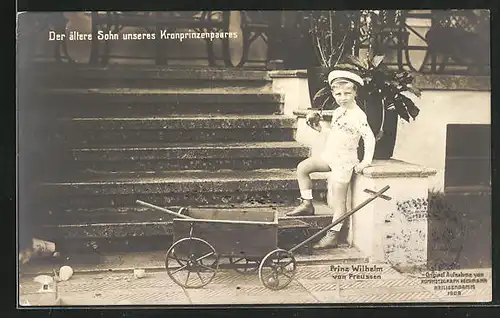 AK Prinz Wilhelm von Preussen, mit seinem kleinen Handwagen