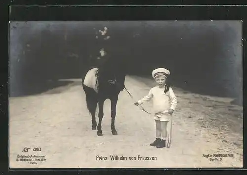 AK Prinz Wilhelm von Preussen, das Pony an der Leine