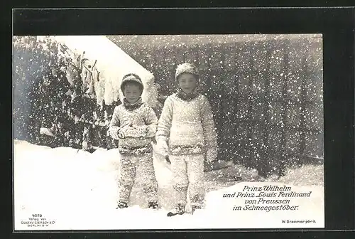 AK Prinz Wilhelm von Preussen, im Schnee mit Prinz Louis Ferdinand