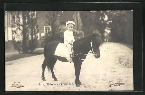 AK Prinz Wilhelm von Preussen, Ausritt mit dem Pony im Matrosenkostüm