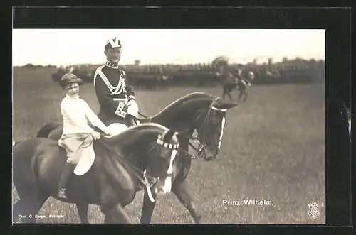 AK Prinz Wilhelm von Preussen, Ausritt zur Parade mit dem Kronprinzen