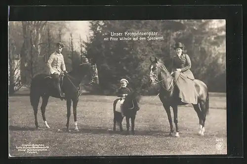 AK Prinz Wilhelm von Preussen, Ausritt mit dem Kronprinzenpaar im Garten