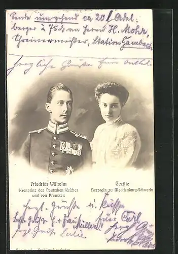 AK Kronprinzessin Cecilie, die Herzogin von Mecklenburg mit Friedrich Wilhelm in Uniform