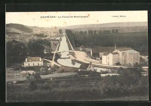 AK Ravieres, Le Canal de Bourgogne, Blick auf den Kanal durch den Ort