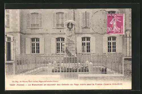 AK Sacy, Le Monument en souvenir des Enfants du Pays morts pour la France