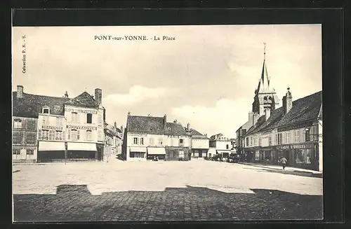 AK Pont-sur-Yonne, La Place, Au Grand Comtoir