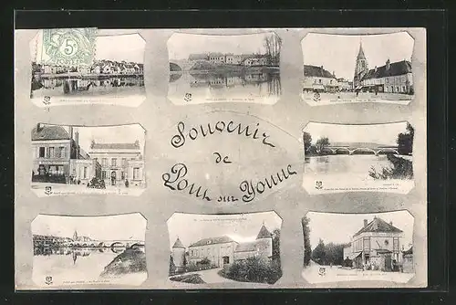 AK Pont-sur-Yonne, Postes e Telegraphes, Brückenansicht, Hotel Trois Rois