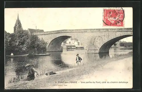 AK Pont-sur-Yonne, Une Partie du Pont, cote du chemin dehalage