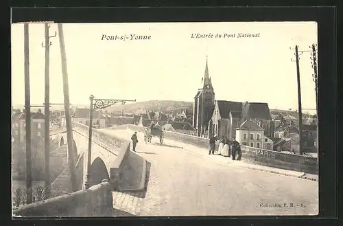 AK Pont-sur-Yonne, L`Entree du Pont National, l`Eglise