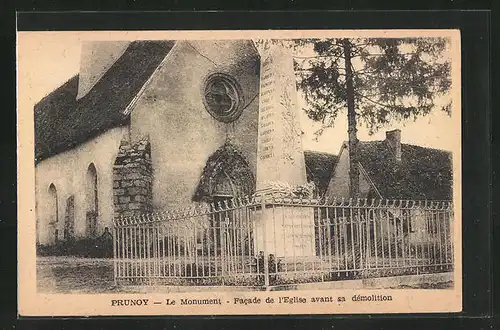 AK Prunoy, Le Monument, Facade de l`Eglise avant sa demolition