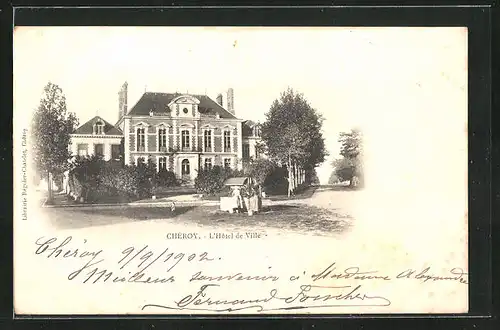 AK Cheroy, L`Hotel de Ville, Frauen vor dem Hotel