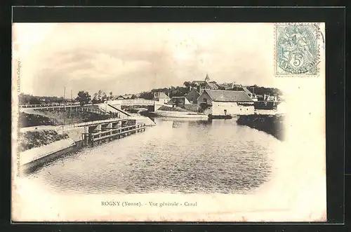 AK Rogny, Partie am Kanal, Blick zur Brücke