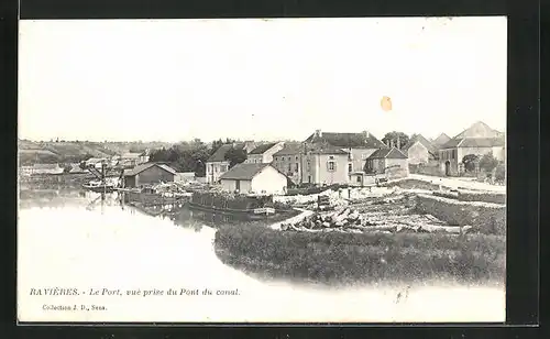 AK Ravieres, Le Port, vue prise du Pont du canal
