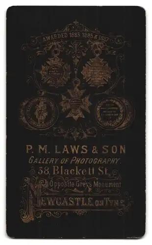 Fotografie P.M. Laws & Son, Newcastle, 38 Blackett St., Portrait Dame in eleganter Bluse mit Brosche