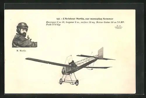 AK L`aviateur MArtin, sur monoplan Sommer, Flugzeug