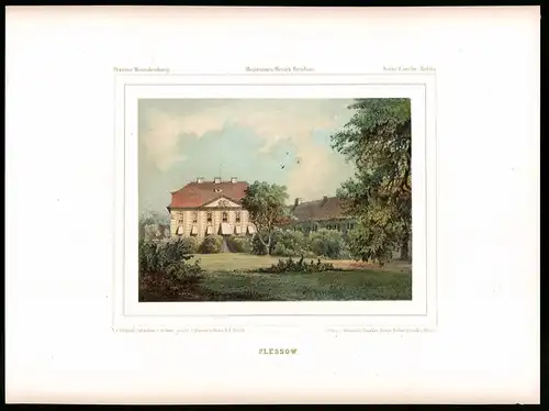 Lithographie Plessow, Kreis Zauche-Belzig, Farblithographie aus Duncker 1865, 39 x 29cm