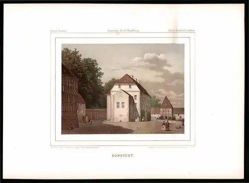 Lithographie Dönstedt, Kreis Neuhaldensleben, Farblithographie aus Duncker 1865, 39 x 29cm