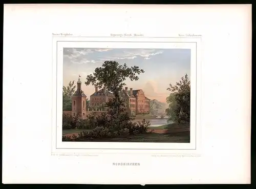 Lithographie Nordkirchen, Kreis Lüdinghausen, Farblithographie aus Duncker 1865, 39 x 29cm