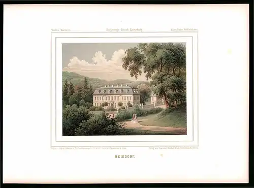 Lithographie Meisdorf, Mansfelder Gebirgskreis, Farblithographie aus Duncker 1865, 39 x 29cm