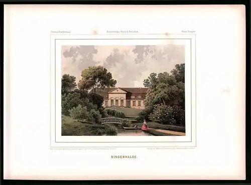 Lithographie Ringenwalde, Kreis Templin, Farblithographie aus Duncker 1865, 39 x 29cm