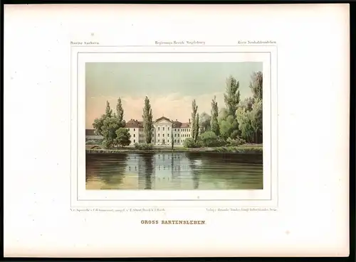 Lithographie Gross Bartensleben, Kreis Neuhaldensleben, Farblithographie aus Duncker 1865, 39 x 29cm