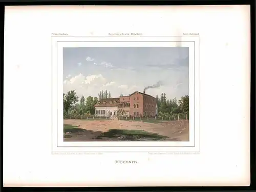 Lithographie Döbernitz, Kreis Delitzsch, Farblithographie aus Duncker 1865, 39 x 29cm