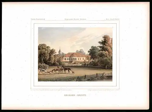 Lithographie Grossen-Kreutz, Kreis Zauche-Belzig, Farblithographie aus Duncker 1865, 39 x 29cm