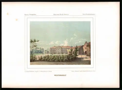 Lithographie Westerholt, Kreis Recklinghausen, Farblithographie aus Duncker 1865, 39 x 29cm