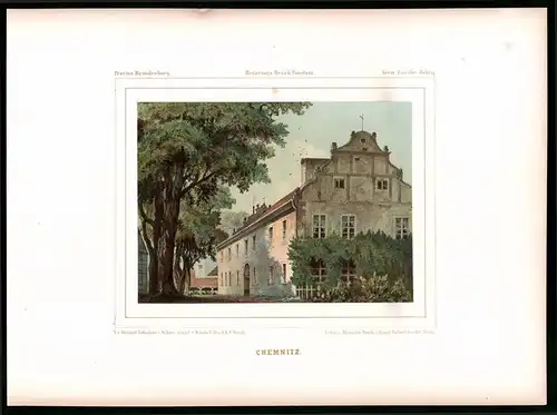 Lithographie Chemnitz, Kreis Zauche-Belzig, Farblithographie aus Duncker 1865, 39 x 29cm