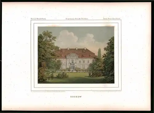 Lithographie Roskow, Kreis West-Havelland, Farblithographie aus Duncker 1865, 39 x 29cm