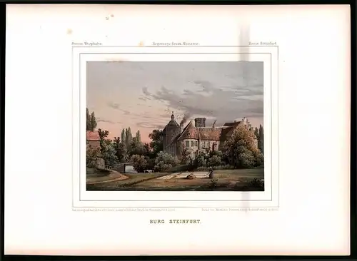 Lithographie Burg Steinfurt, Kreis Steinfurt, Farblithographie aus Duncker 1865, 39 x 29cm