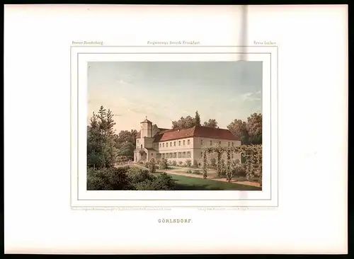 Lithographie Görlsdorf, Kreis Luckau, Farblithographie aus Duncker 1865, 39 x 29cm