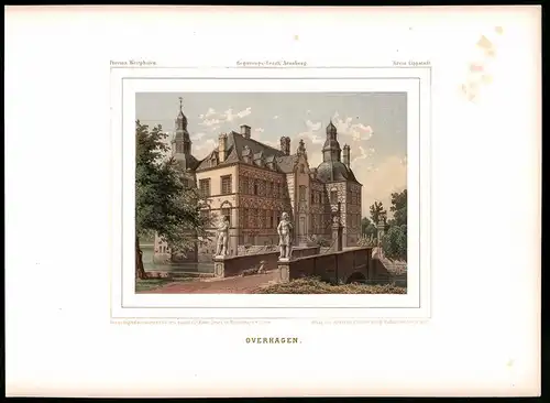 Lithographie Overhagen, Kreis Lippstadt, Farblithographie aus Duncker 1865, 39 x 29cm