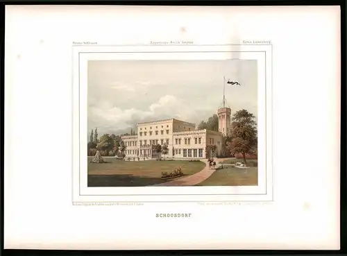 Lithographie Schoosdorf, Kreis Löwenberg, Farblithographie aus Duncker 1865, 39 x 29cm