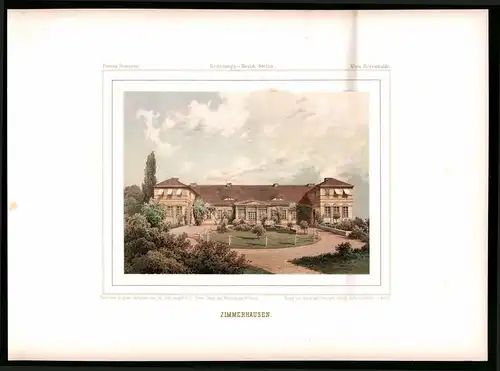 Lithographie Zimmerhausen, Kreis Regenwalde, Farblithographie aus Duncker 1865, 39 x 29cm