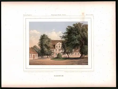 Lithographie Basentin, Kreis Cammin, Farblithographie aus Duncker 1865, 39 x 29cm