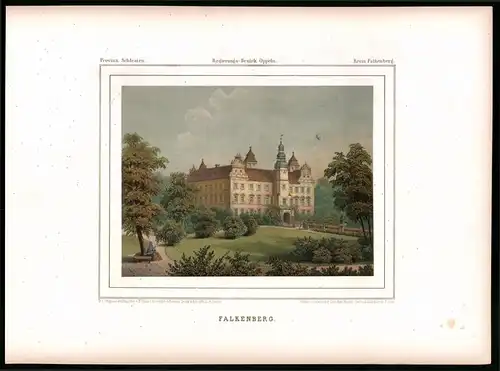 Lithographie Falkenberg, Kreis Falkenberg, Farblithographie aus Duncker 1865, 39 x 29cm