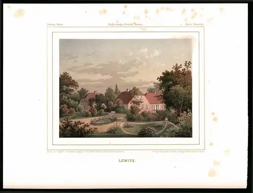 Lithographie Lewitz, Kreis Meseritz, Farblithographie aus Duncker 1865, 39 x 29cm