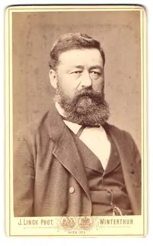 Fotografie J. Linck, Winterthur, Portrait modisch gekleideter Herr mit Vollbart