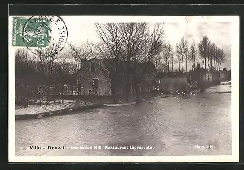 AK Villa Draveil, Indondation 1910, Restaurant Lapreuvote, Ortspartie bei Hochwasser