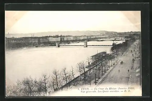 AK Lyon, La Crue du Rhône 1910, Vue générale, Les Quais envahis, Hochwasser